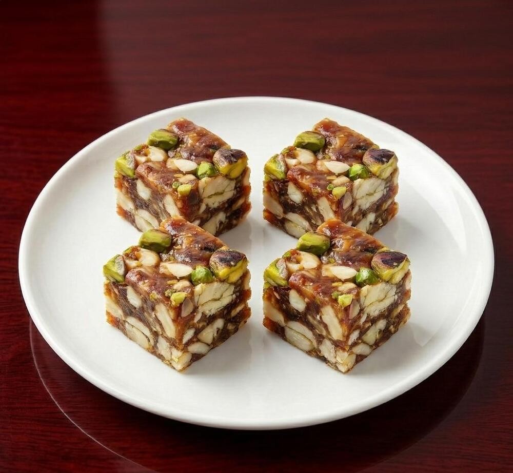 Date Bite Sugar-free chewy date and dry-fruit bite with almonds and pista