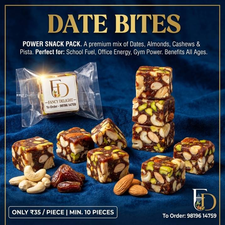 Date Bite Sugar-free chewy date and dry-fruit bite with almonds and pista